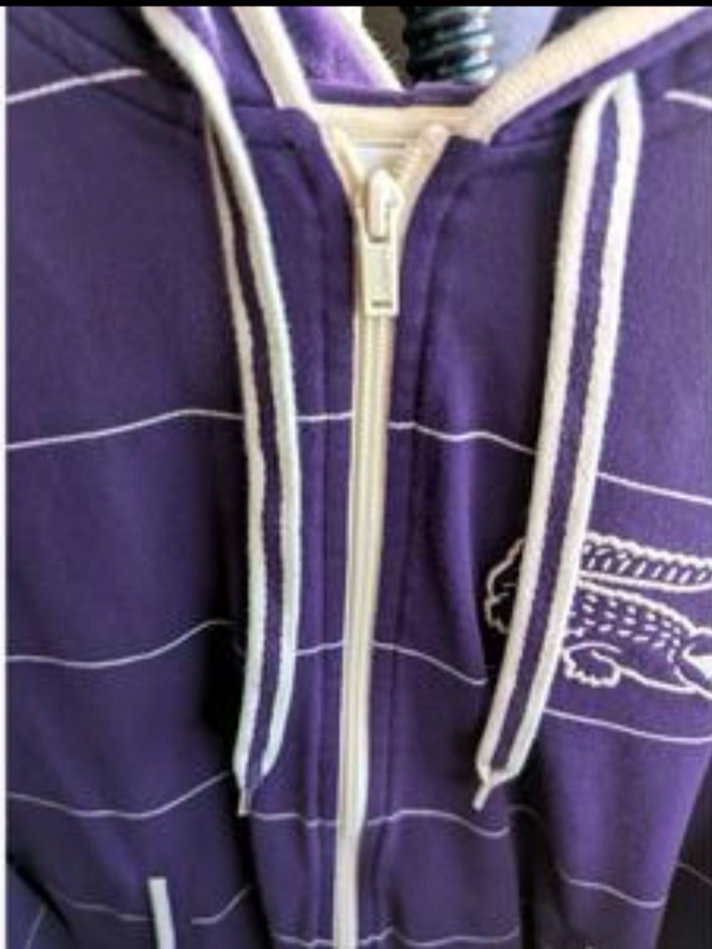 Lacoste Purple Zip-Up Hoodie with White Stripes